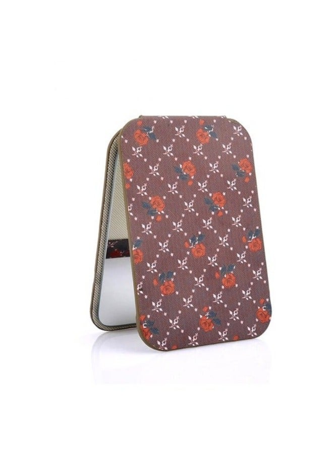 Folding Desktop Makeup Mirror PU Portable Vintage Rose Pattern Mirror