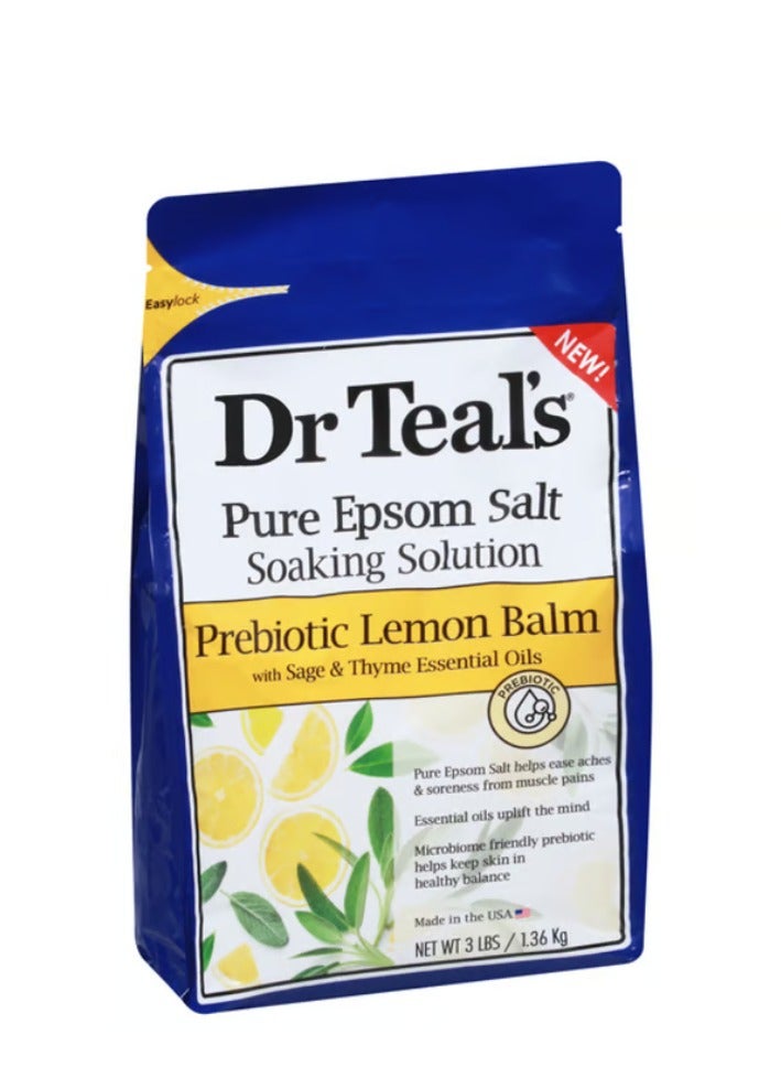 Pure Epsom Salt Soaking Solution Prebiotic Lemon Balm with Sage and Thyme Essential Oil 1.36kg