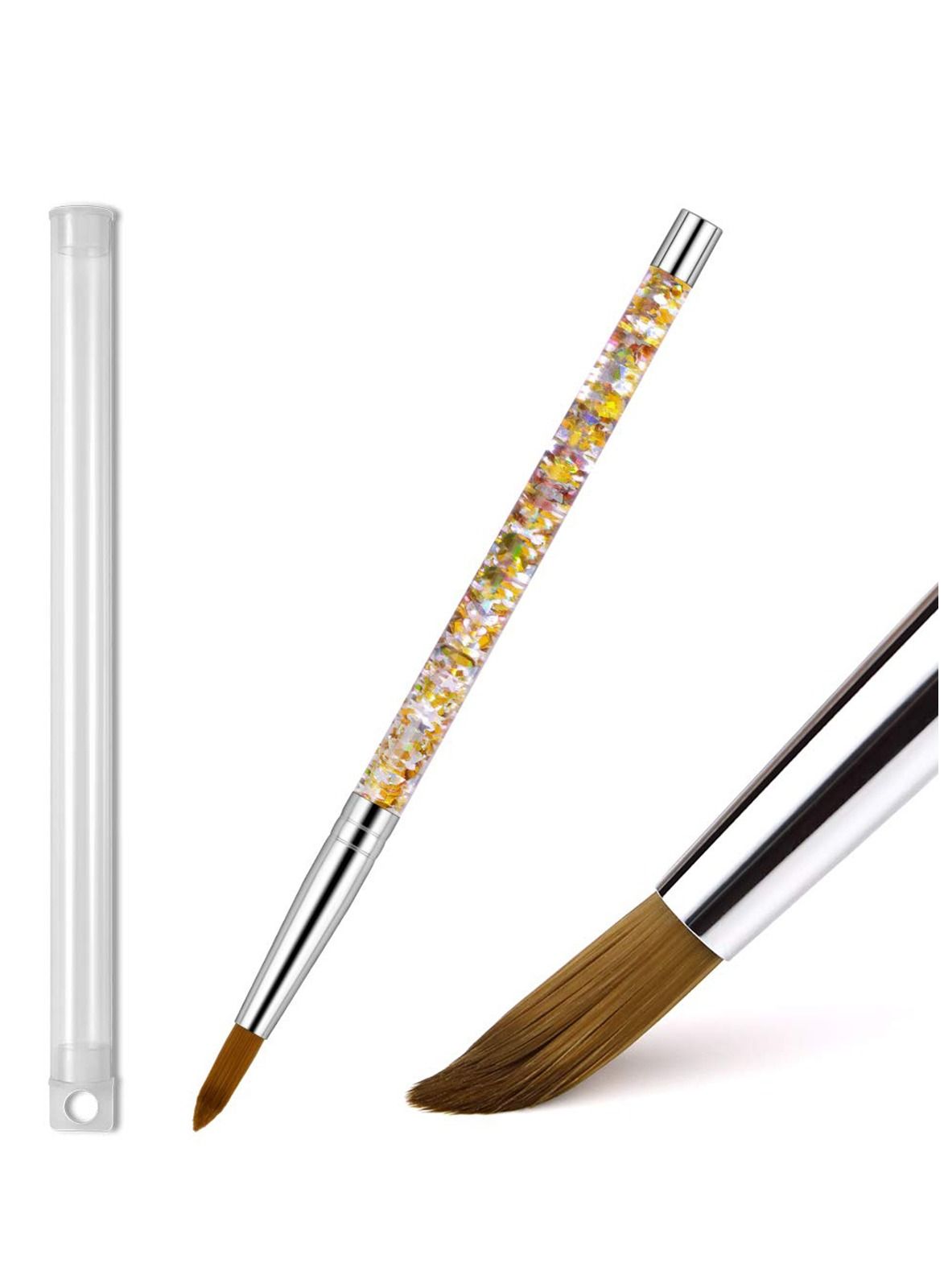 Acrylic Nail Brush Pure Sable Hair Round Oval Professional Nail Art Painting Brush With Special Liquid Glitter Handle for Manicure Pedicure Application (SIZE 8) - 1PCS