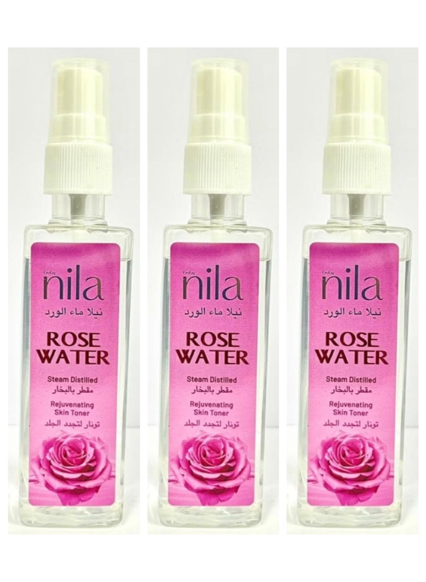 Rose water  Steam Distilled Rejuvenating Skin Toner 100 ml 3 pcs