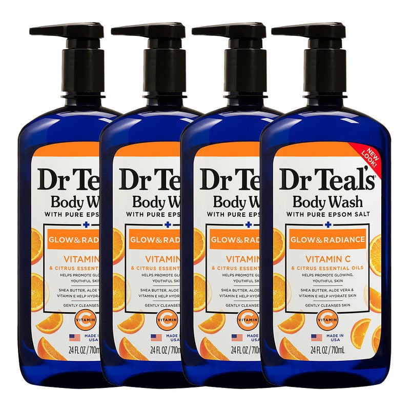 Pack Of 4 Epsom Salt Body Wash with Vitamin C & Citrus Oils for Glow & Radiance - Hydrates & Conditions Youthful Skin 710ml x 4
