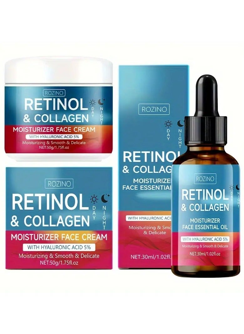 2pcs of Face Cream + Facial Essential Oil, Containing Retinol, Collagen And Vitamin C. It Provides Deep Moisturization, Is Hypoallergenic And Suitable for All Skin Types.