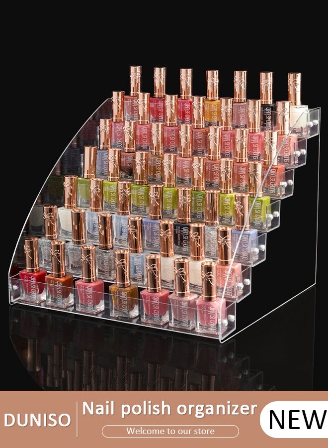 Nail Polish Organizer Clear Acrylic Display Stand 7 Layers, Space Saving Multi-Functional Storage Rack,Clear Display Stand Rack for  Eyeglasses，Essential Oils，Makeup，Lipstick