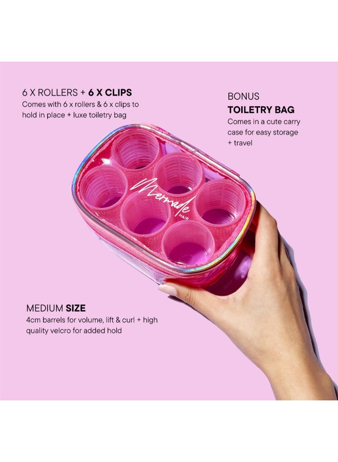 Medium Velcro Hair Roller Kit for Volume & Bounce - Includes 6 Self-Grip Rollers & 6 Securing Clips, Gentle Nylon Won't Pull Hair, Heat-Resistant (6-pack) - image 4