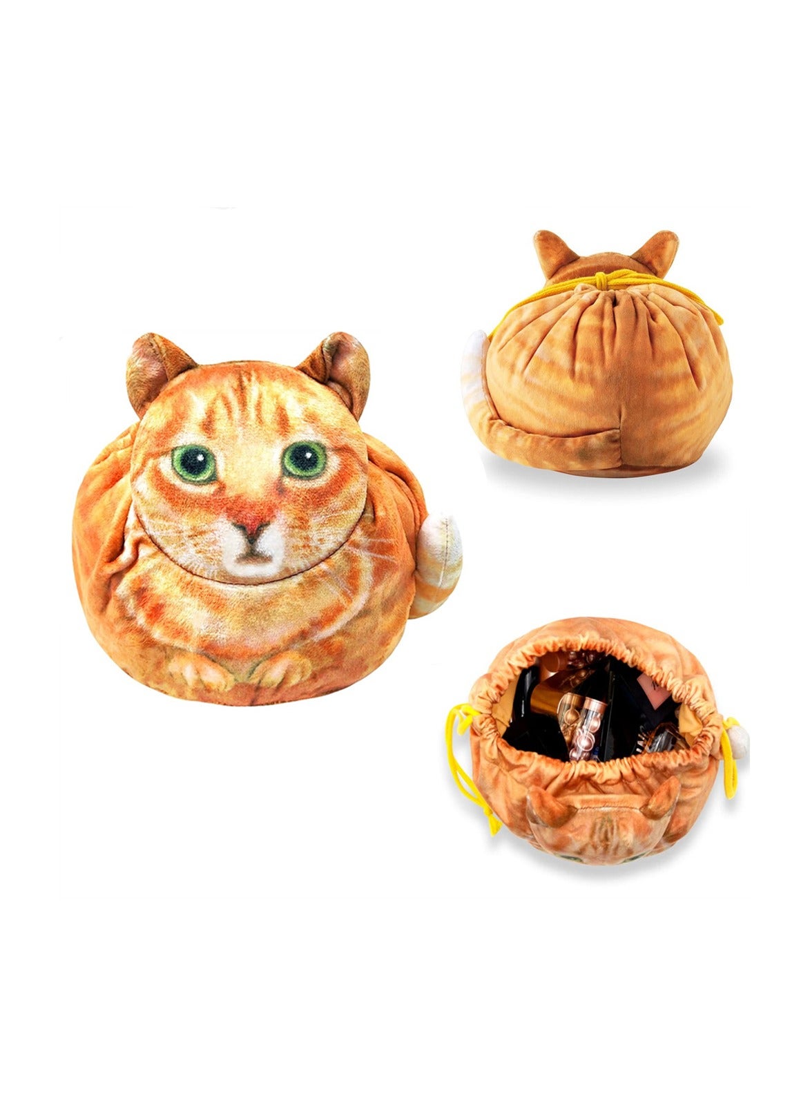 Large Capacity Cat Print Makeup Bag with Drawstring Dustproof Storage Organizer for Women Travel Daily Use Gift