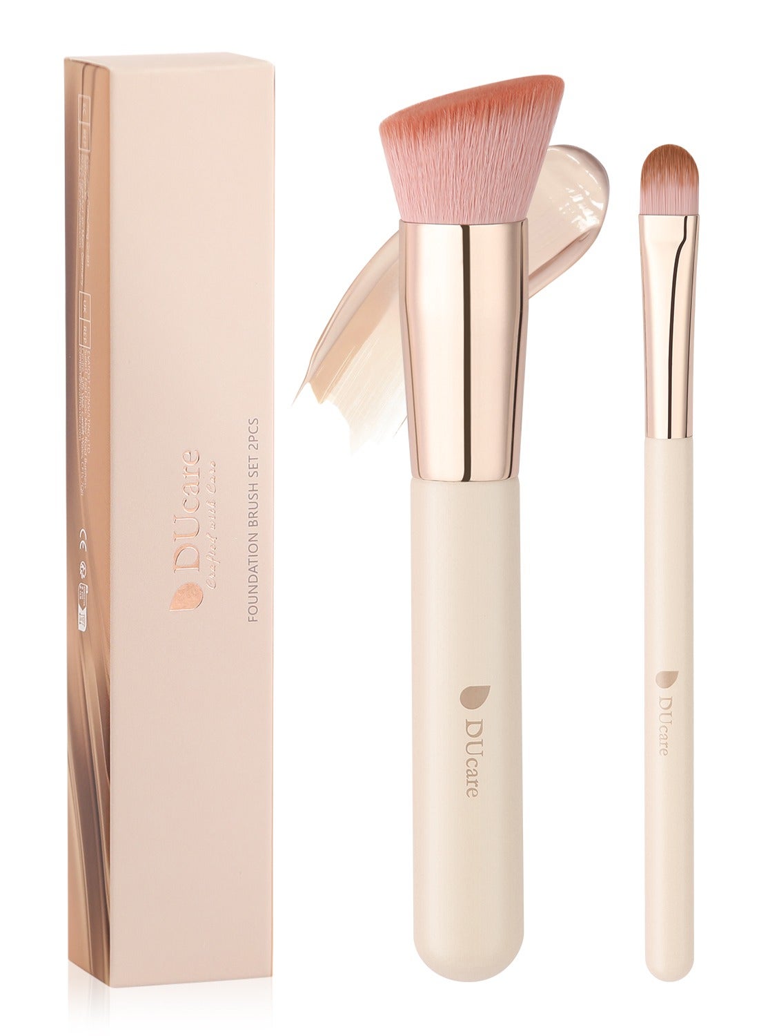 Foundation Brush and Concealer Brush 2Pcs Professional Flat Top Kabuki Brush for Face Synthetic Liquid Blending Mineral Powder Makeup Tools