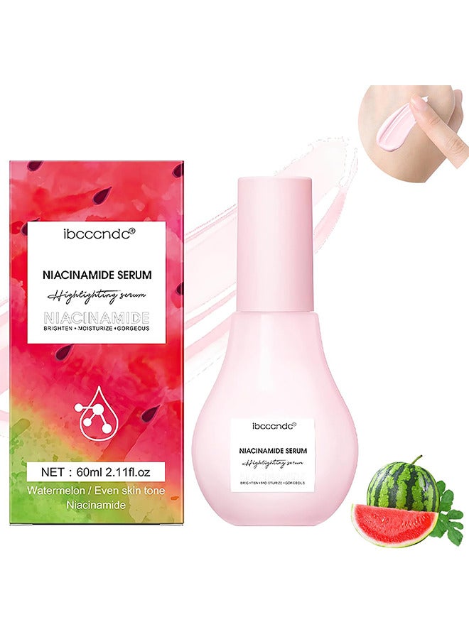 Watermelon Niacinamide Highlighting Serum, With Hyaluronic Acid, Brighten, Moisturize And Lightweight Facial Serum And Priming Liquid Highlighter For Skin Care 60ML