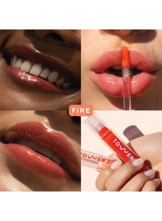 ShineOn Lip Jelly, FIRE | Non-Sticky, Vegan Lip Gloss in Sheer Orange | Moisturizing Apricot and Raspberry Seed Oil | Clean, Cruelty Free