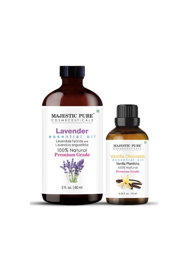 Pack of 2 Vanilla Oleoresin Essential Oil 10ml & Lavender Essential Oil 60ml | Aromatherapy Diffuser Relaxation Oil Combo