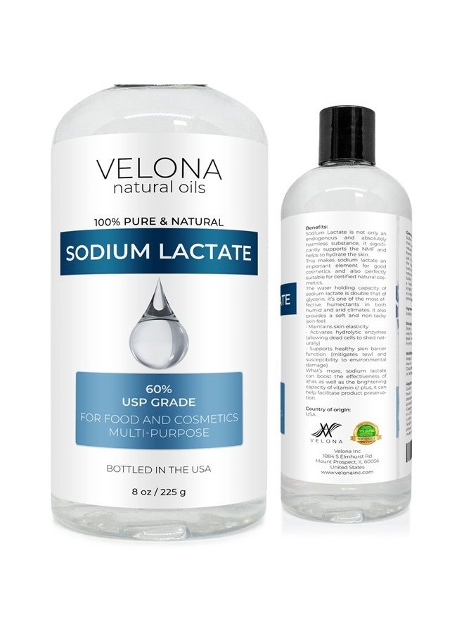 Sodium Lactate 60% - 8 oz | USP Grade Natural Preservative | for Soap Making & Lotions | Harder Bar of Soap, pH Regulator, Glycerin Substitute, Provides and Keep Moisture
