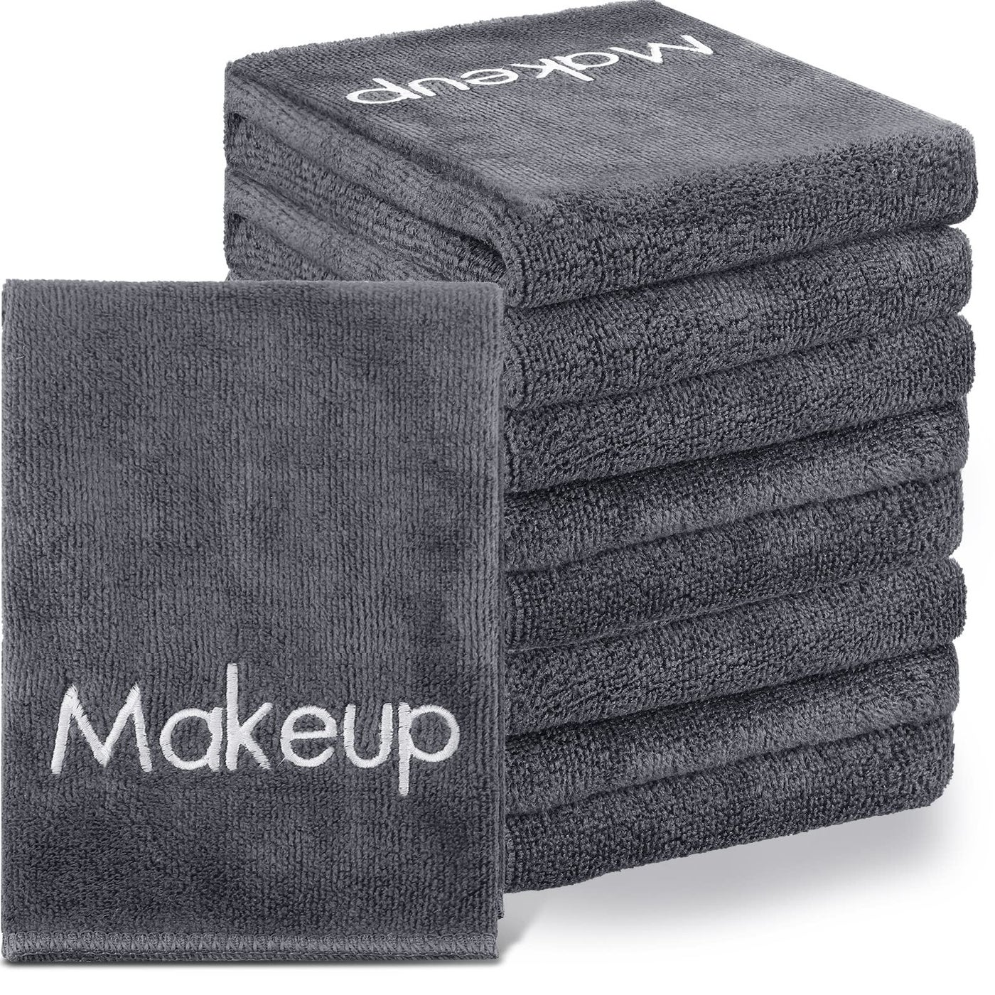 Shimeyao 20 Pack Makeup Washcloths Gray Microfiber Makeup Towels Face Washcloth 13x13 Inch Soft Washable Remover Cloths Quick Dry Embroidery Wash Cloths for Women Cleansing, Travel Hotel