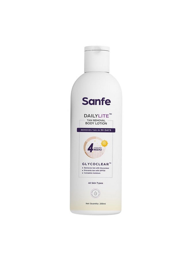 Sanfe DailyLite Tan Removal Body Lotion For Women | Detan | Non-sticky| Matte Finish| Removes & Prevents Tan | SPF 30 | Glycoclear Technology | Lightens & Hydrates | Results in 4 weeks