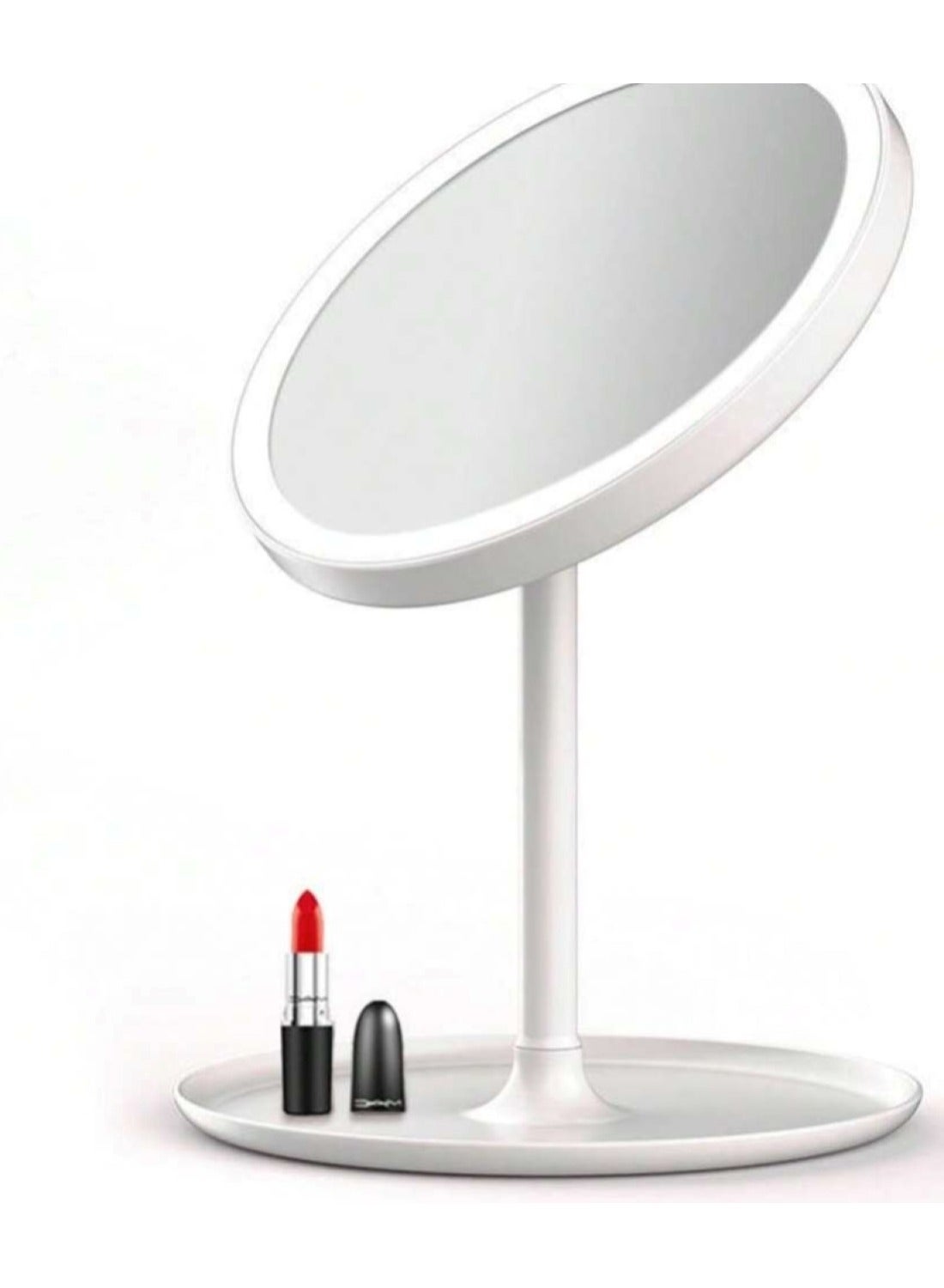 Round Adjustable LED Makeup Mirror with Storage Tray White