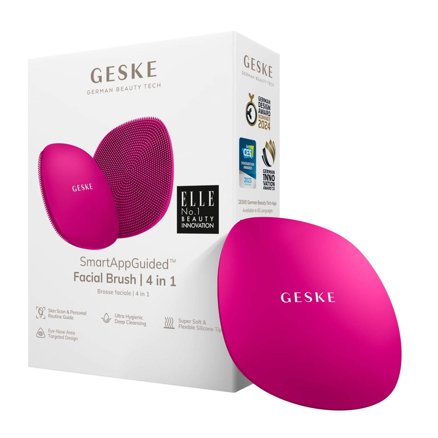 GESKE SmartAppGuidedâ„¢ Facial Brush | 4 in 1 | Professional Facial Cleansing Brush | Skin Cleansing Silicone Facial Brush | Routine Skincare | Gentle Cleansing | Facial Cleanser
