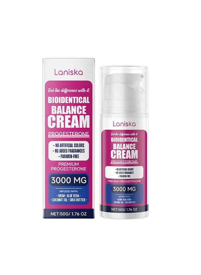 Bioidentical Balance Cream - Natural Progesterone Cream for Women, Natural Progesterone, Balancing Skin Cream for Menopause Relief & Optimal Balanc, Bio-Identical Progesterone Cream for Women 50g