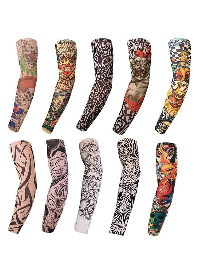 Tattoo Arm Sleeves, 10 Pack Cool Body Arts Fake Temporary Tattoo For Men And Women, Tattoo Sleeves Uv Sun Block Protection For Ourdoot Activities And Parties, Random Picture
