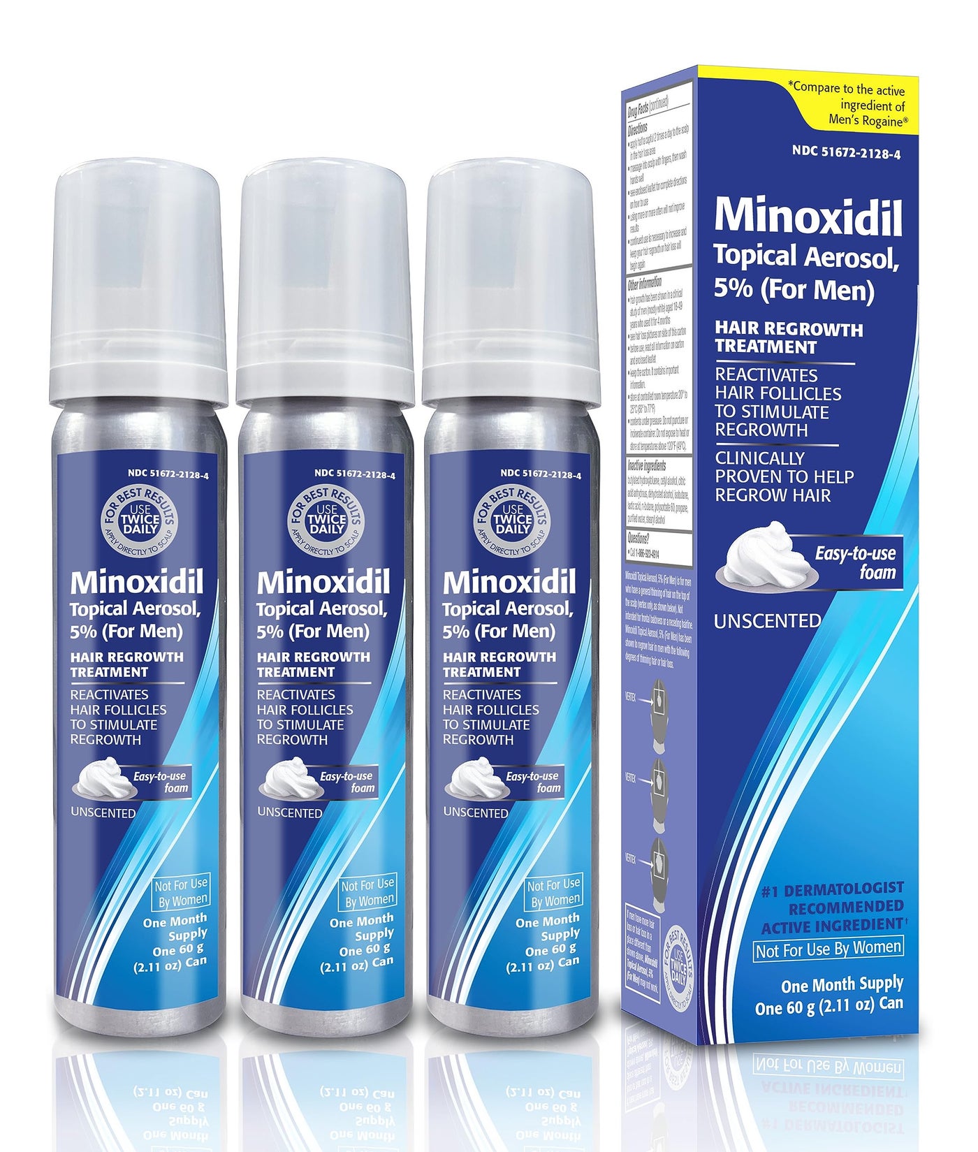 Minoxidil Topical Aerosol Foam, 5%, Hair Regrowth 3 Months Treatment for Men, 2.11 oz (3 Pack)