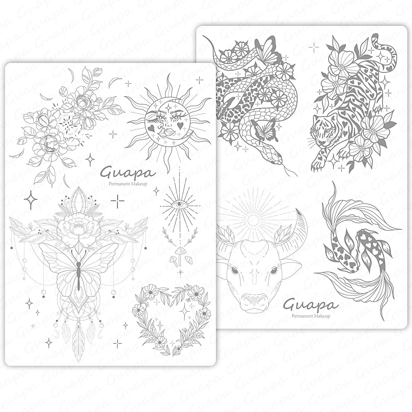 MARLLOGIVA 2pcs Silicone Pre Printed Tattoo Practice Skin with 9 Exquisite Tattoo Designs