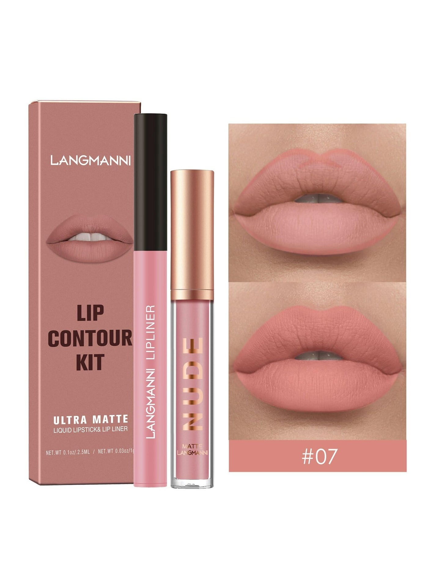 2-Piece Set Cross-Border Makeup Lip Gloss and Lip Liner Duo Non-Sticky Matte Lip Kit