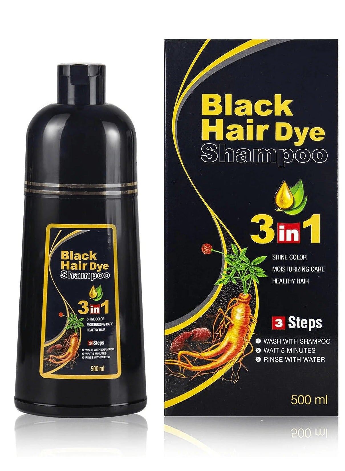 Hair Dye Shampoo Ginseng 3 in 1 (2.0 Natural Black) 500 ML