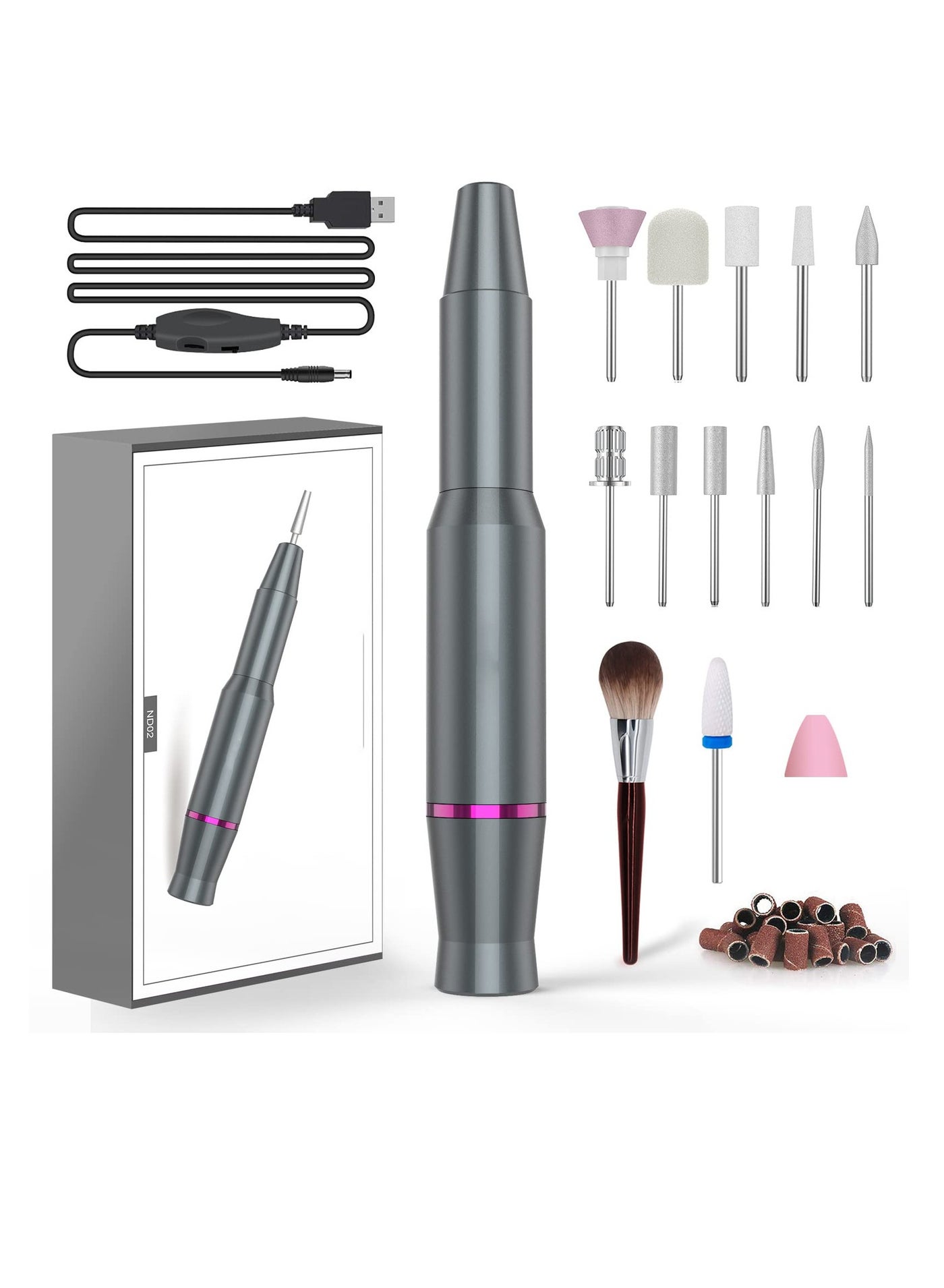 Electric Nail Drill,  Portable Electric Nail Drill, Rechargeable  Nail Drill with Nail Drill Bits and Sanding Bands, for Acrylic, Gel Nails, Manicure Pedicure Polishing Shape Tools