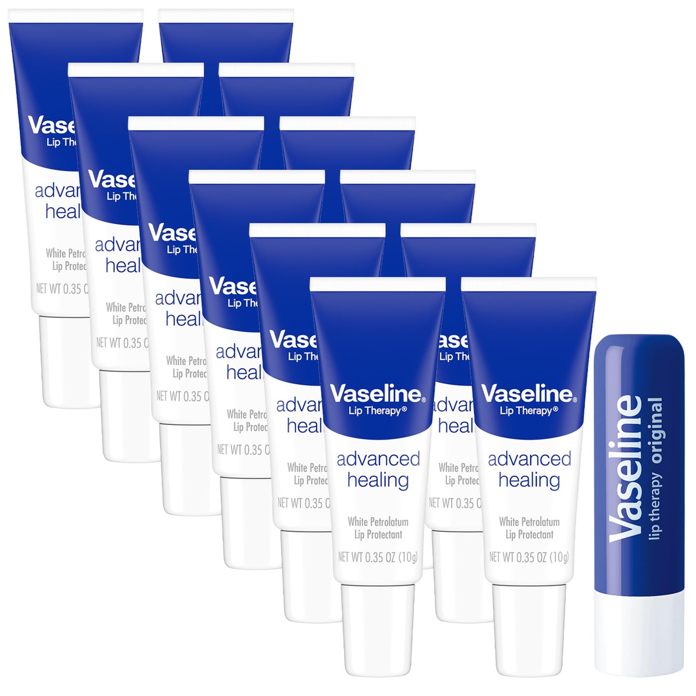 Vaseline Lip Therapy Advanced Healing Lip Balm Tube 12-Pack â€“ White Petroleum Lip Protectant, 0.25 Oz Ea