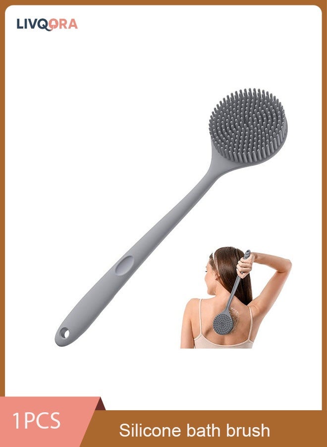 Silicone Back Brush,Long Handle Body Scrubber,for Deep Clean & Exfoliation,Shower Accessory for Men & Women(Grey)