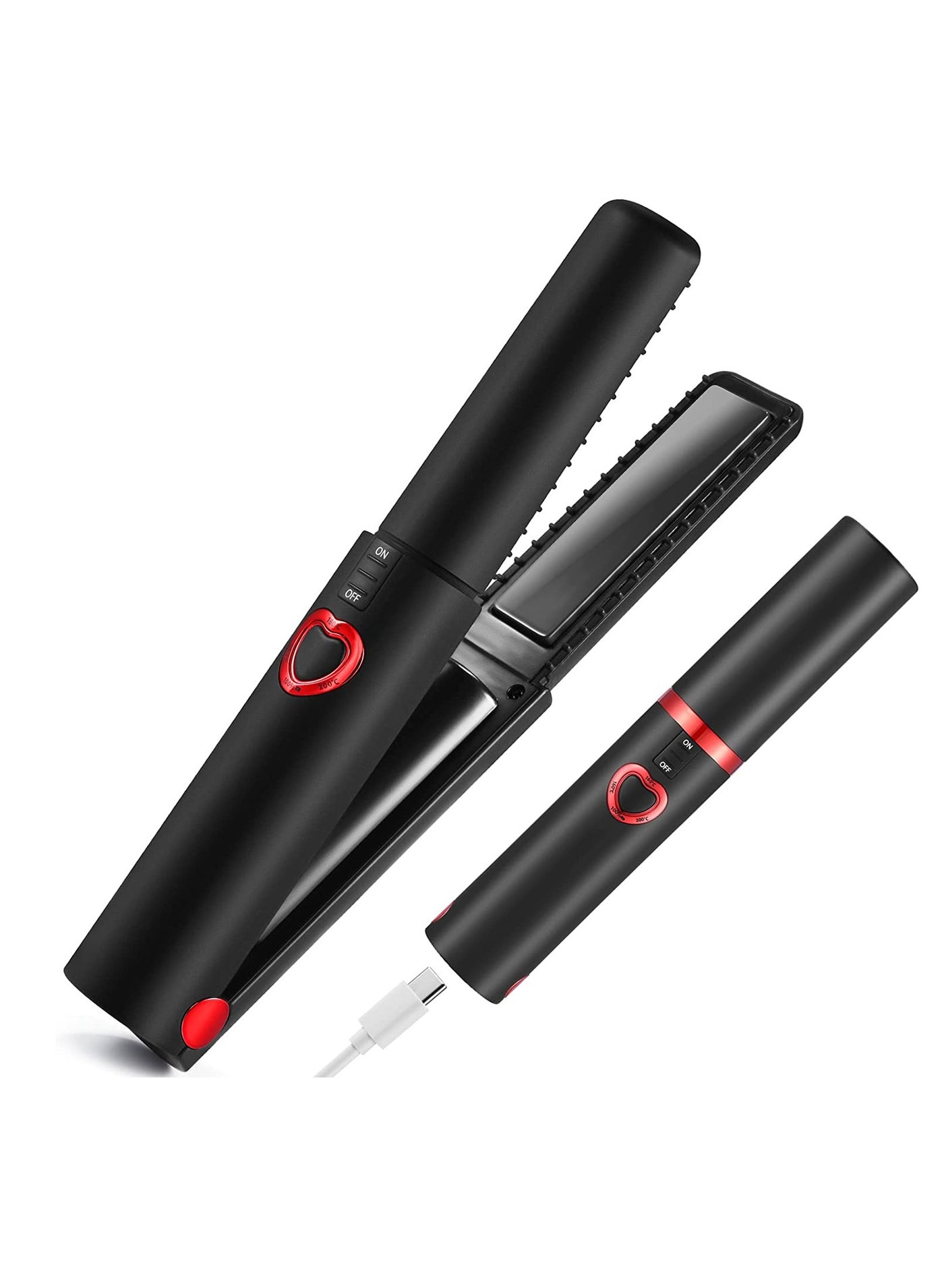 Cordless Hair Straightener and Curler, Mini Cordless Ceramic Coated Flat Iron 2 in 1, Portable with USB-C Rechargeable 4800mAh Battery, Anti-Scald and 3 Adjustable Temp, Dual Voltage, 1 Pcs