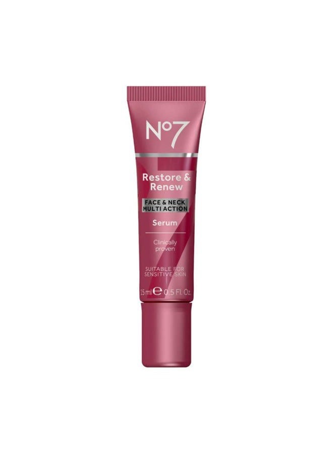 Restore & Renew Multi-Action Face & Neck Serum - Anti Aging Face Serum for Women with Deep Wrinkle Repair - Collagen Infused with Hydrating Hibiscus Peptides & Hyaluronic Acid (0.5 Fl Oz)