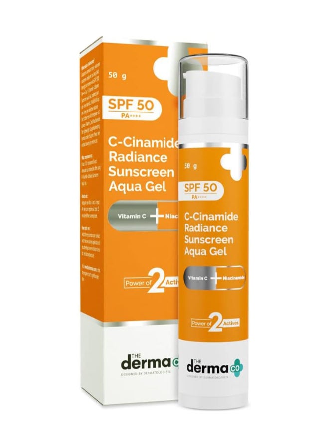 C-Cinamide Sunscreen For All Skin Types Spf 50 Aqua Gel, With Vitamin C And Niacinamide, Pa++++, Lightweight, No White Cast For Sun Protection And Glowing Skin - 50Gm