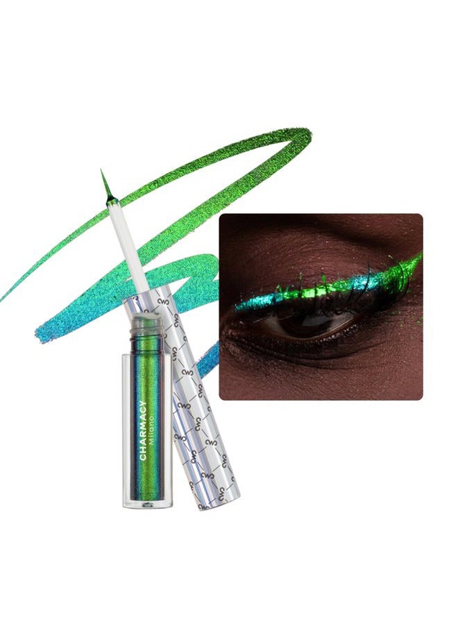 Multichrome Eyeliner Liquid Liner, Glitter liquid eyeliner waterproof, Metallic Intense Color Shifting Colorful Eyeliner, Long wearing, Ultra-Fine Tip Smudge-proof, GREEN INDIGO 905