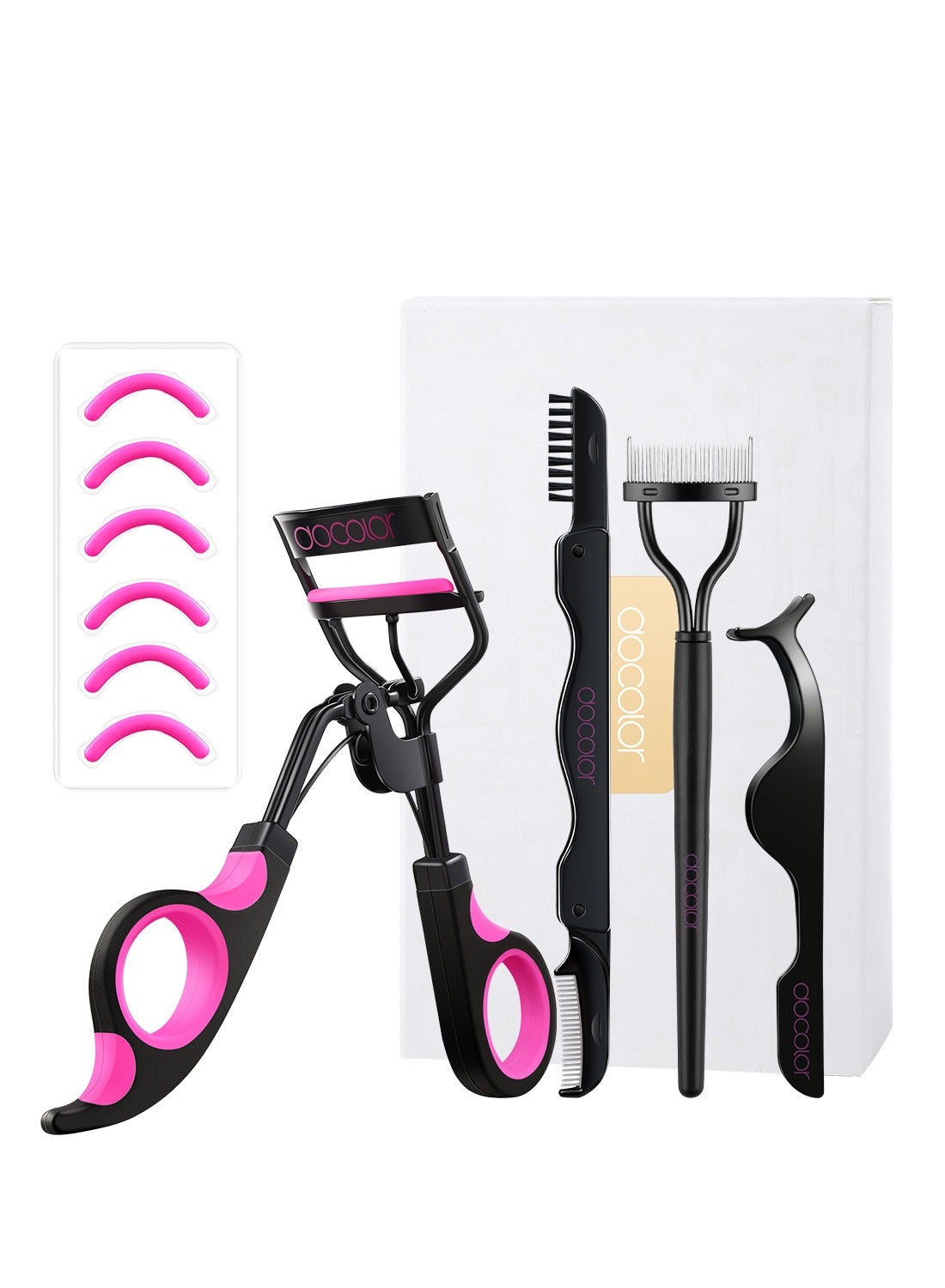 4-in-1 Professional Eyelash Curler Kit – Stainless Steel Curler + 6 Pads, Eyelash Comb & Tweezers & Dual Brush