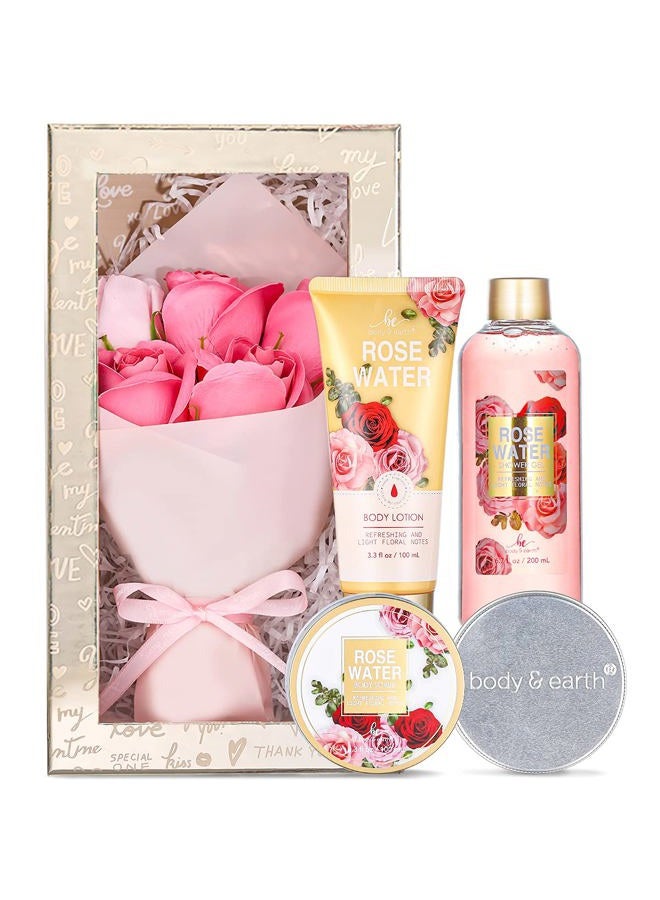 Mothers Day Gifts for Mom, Spa Birthday Gift Baskets for Women Her Wife Girlfriend, with Rose Scented Shower Gel, Body Scrub, Body Lotion, Hand Soap