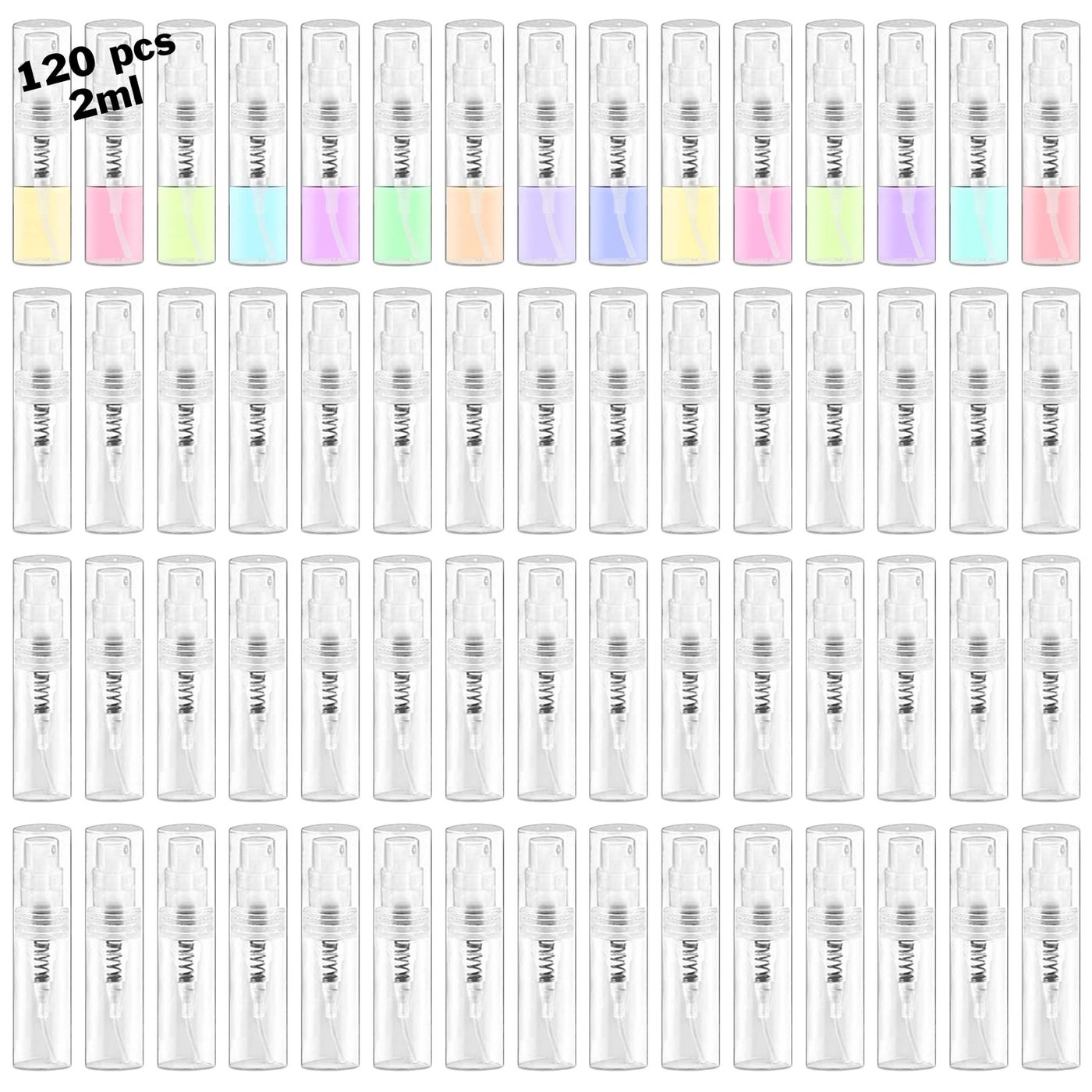 Csdtylh Mini Spray Bottle, Clear Plastic Empty Sample Containers, Fine Mist Perfume Travel Refillable Spray Bottle Perfume Atomizer Small Portable Bottle for Cleaning, Travel, Essential Oils(120, 2ml)