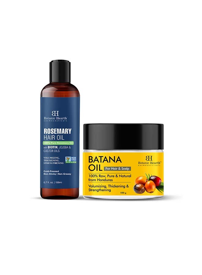 Pack Of 2 100% Pure Rosemary Oil 198 Ml And Batana Butter 100Gm |Natural, Unrefined And Organic, Sourced From Honduras - Enhances Hair Thickness, Prevents Hair Loss, Repairs Damaged Hair For Men And Women