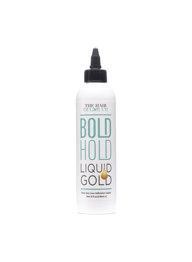 Bold Hold Liquid Gold - Glueless Lace Gel - Temporary Hold For Wigs and Hair Systems - Styling Agent For Baby Hairs - Non Toxic - Aerosol & Alcohol Free - Water Based Formula - 8oz