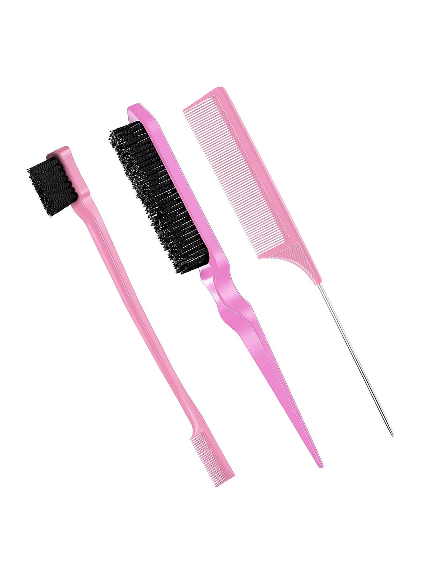3 Pcs Teasing Brush Set Edge Brush and Comb Bristle Hair Brush Teasing Comb Grooming Combs Sturdy Rat Tail Comb for Women  Hair