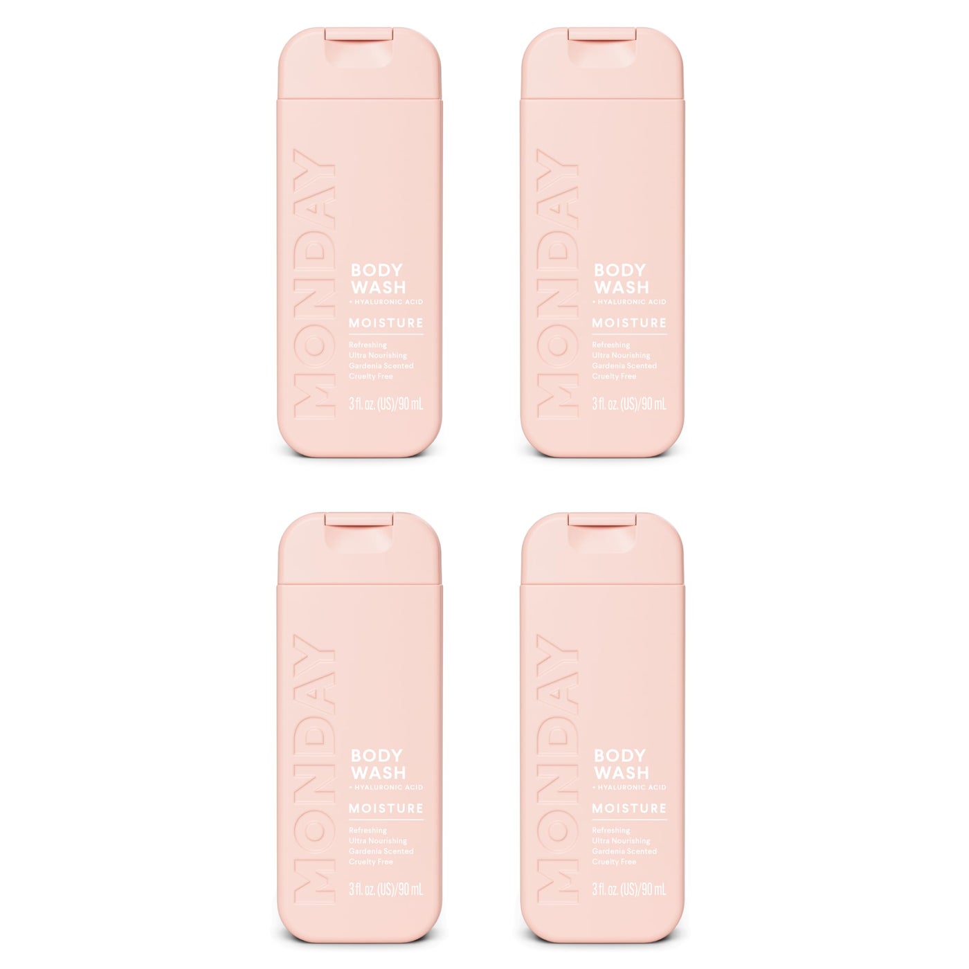 MONDAY Body Wash Moisture Travel Pack -90ML (4 Pack) - Nourishing Ingredients, Shea Butter, Coconut Oil and Grapefruit Extract, Hyrdrate and Replenish Skin