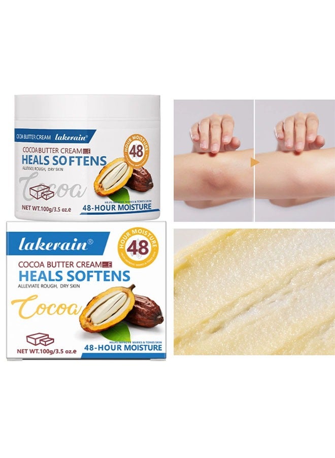 Cocoa Butter Cream Heals Softens- with Vitamin E Cocoa Butter Cream for Rough Dry Skin Stretch Marks & Scars Cocoa Cream for Dry Cracked Skin 100g