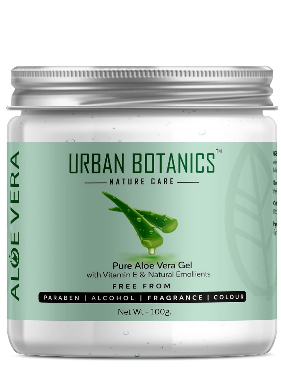 UrbanBotanics Pure Aloe Vera Skin Hair Gel With Vitamin E Natural Emollients Paraben Free 100g