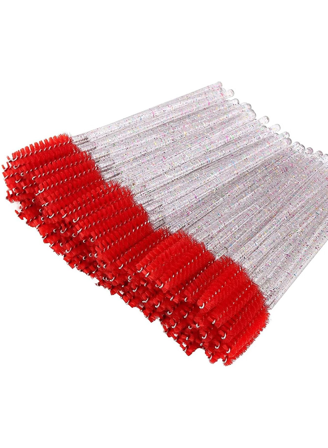 ORiTi 50 Pcs Disposable Mascara Brushes Crystal Eyelash Wands Mascara Applicator Spooly for Eyelashes (Crystal-Red)