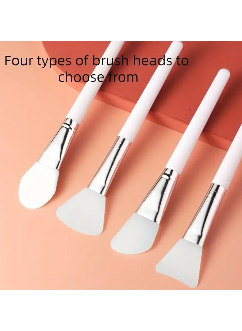 4pcs Silicone Facial Mask Brush Set - DIY Scraper for Masks, Lotions & Makeup, Soft Touch, Easy to Clean, White