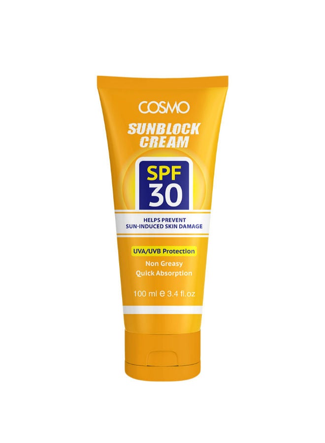 Sun Block SPF 30 Cream UVA/UVB Protection For Unisex, 100ML