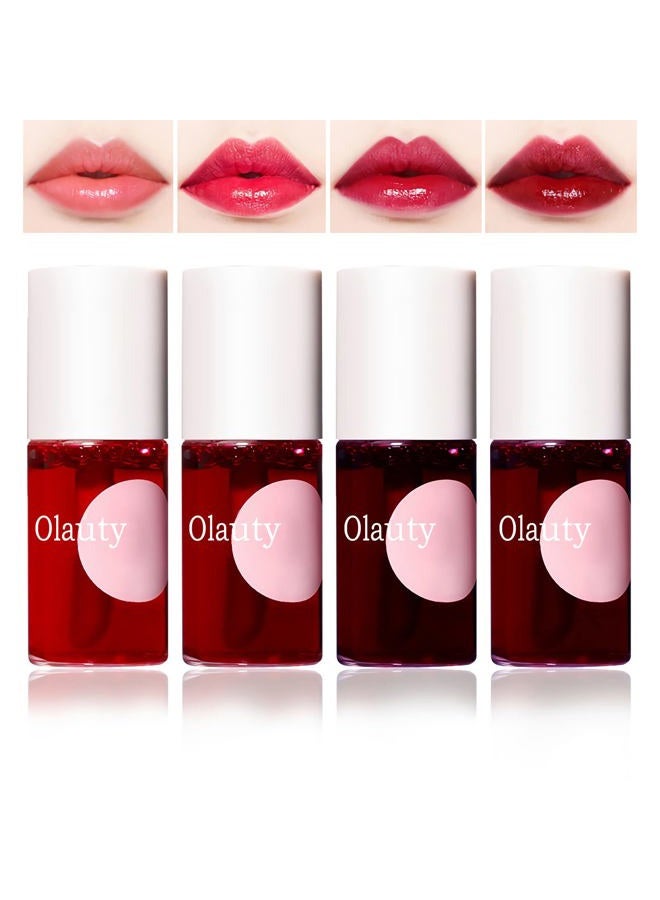4 Colors Lip Tint Stain Set, Watery Lip Tint Mini Liquid Matte Lipstick, Lip Stain Long Lasting Waterproof, Korean Lip Gloss Moisturizing Natural, Multi-Use Lip and Cheek Tint, Lightweight Non-sticky