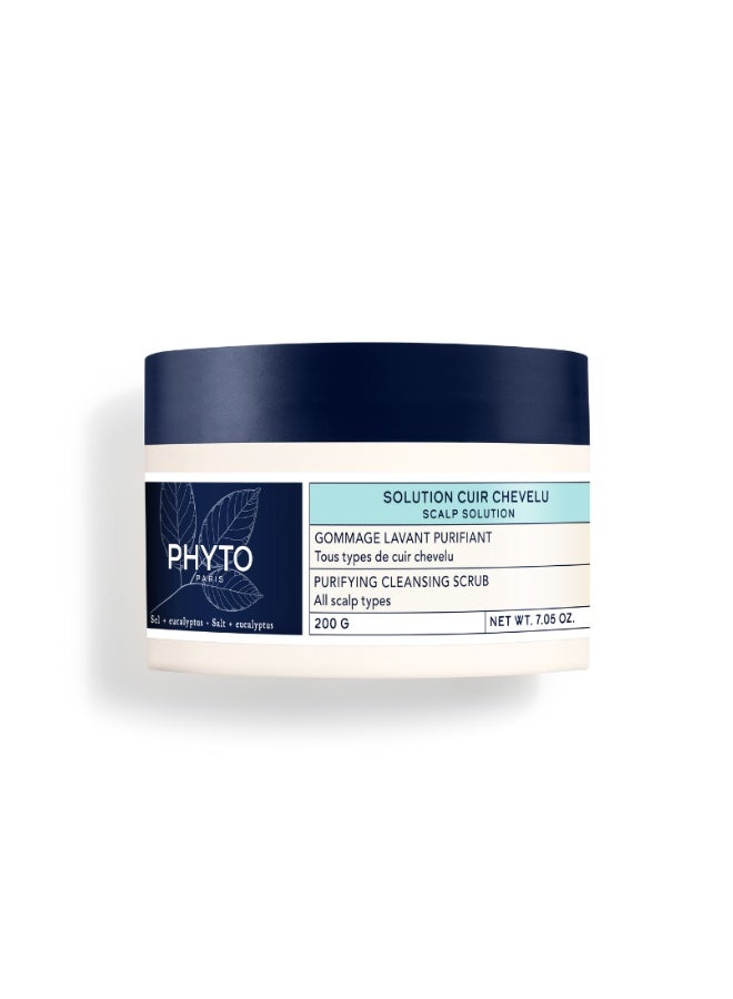 Phyto Scalp Solution Purifying Cleansing Scrub, Detoxifying Hair & Scalp Scrub with Sea Salt Crystals, Sulfate & Silicone-Free 200g