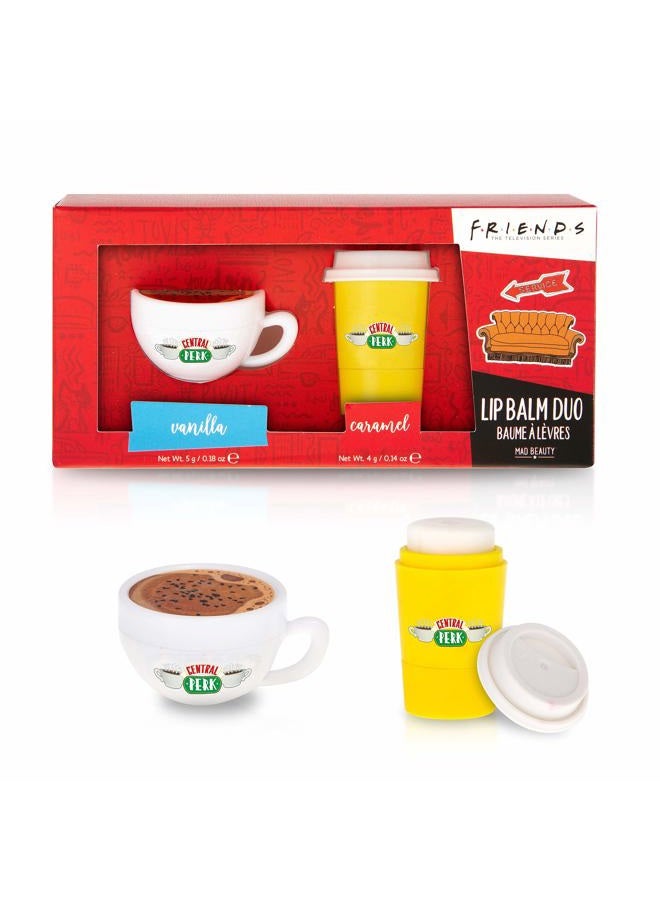 Mad Beauty Friends The Television Series Lip Balm Set (2-Pack) | Central Perks Cafe Theme | Caramel & Vanilla | For Here & To-Go Coffee | Cruelty-Free Cosmetics | Skincare Gifts for Women