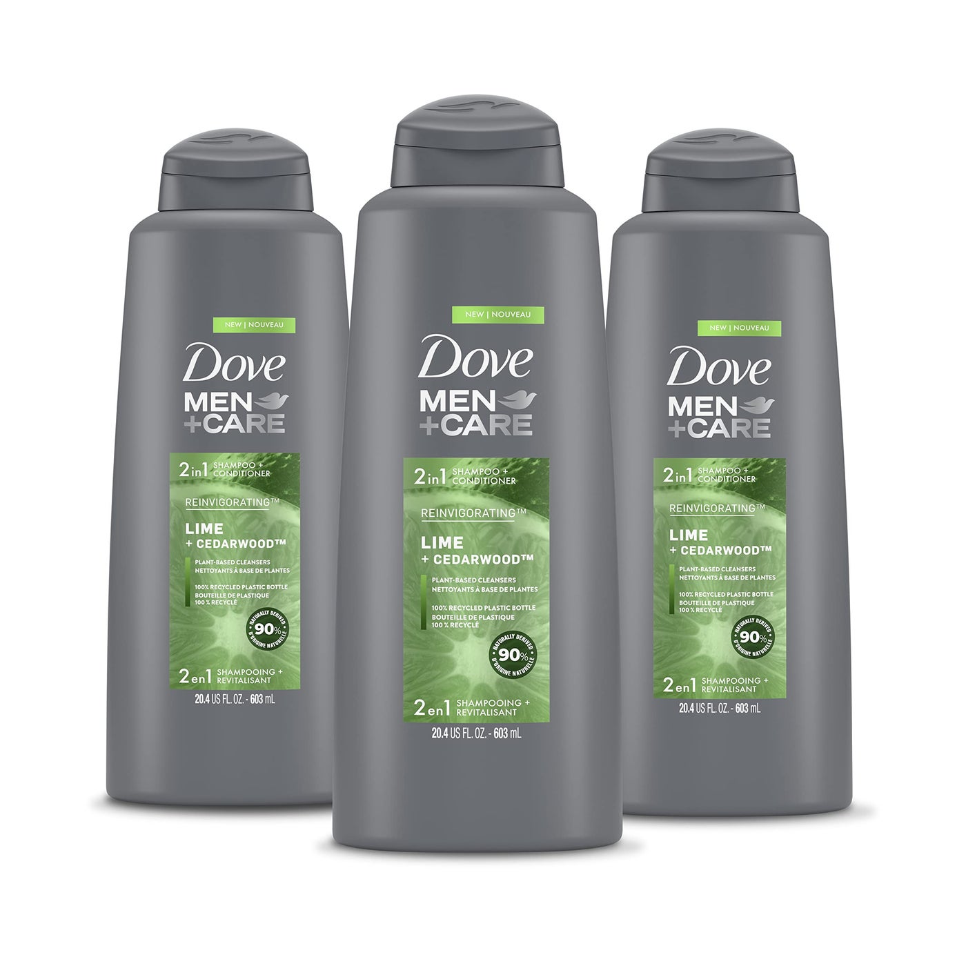DOVE MEN + CARE 2 in 1 Shampoo and Conditioner For Healthy-Looking Hair Lime + Cedarwood Naturally Derived Plant Based Cleansers 20.4 oz 3 Count