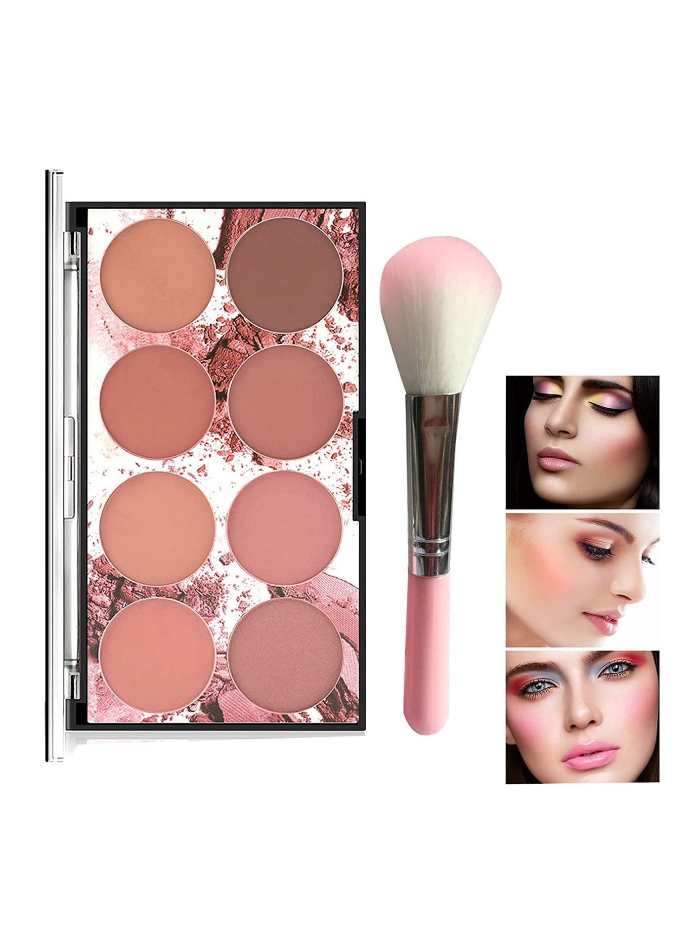 Blush Palette, Makeup 8 Color Contour and Highlight Blush Palette Matte Blush Powder Bright Shimmer Face Cosmetics Blusher Light Face Blush Palette with Blush Brush