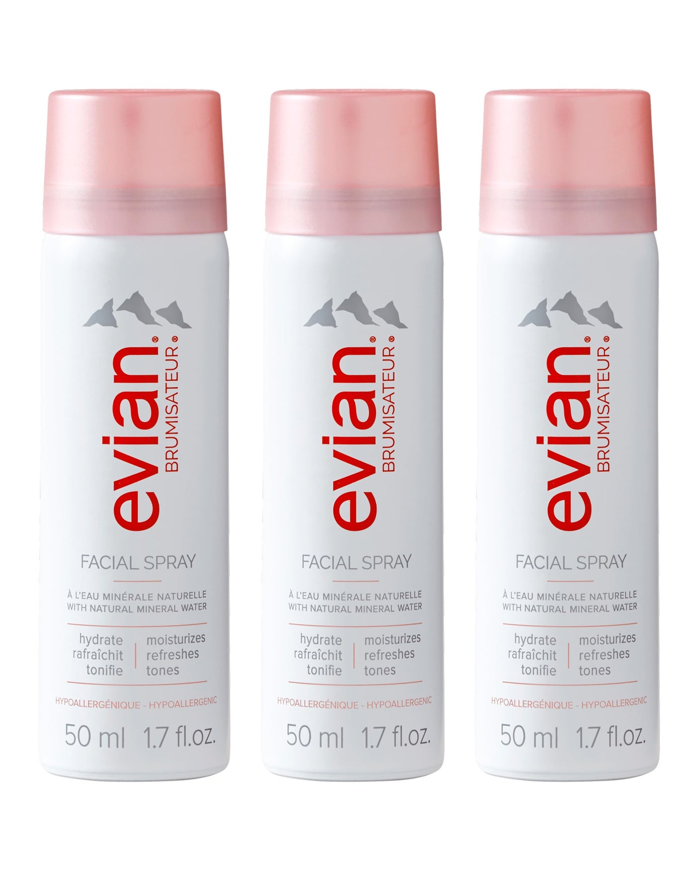 Evian Facial Spray 1.7 oz Travel Trio - Hydrating Mineral Water Mist for Face & Skin - Refreshes Makeup and Tones - TSA-Approved Mini Facial Spray to Hydrate and Refresh Skin Anywhere