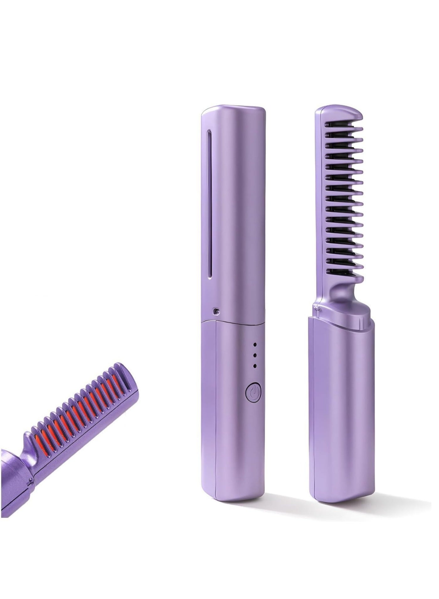 Presenting the CompactGlow Hair Styler: A Rechargeable Hair Straightening Brush for Women on-the-go. This Portable Styling Companion offers Anti-Static Negative Ion Technology, ideal for All Hair Type